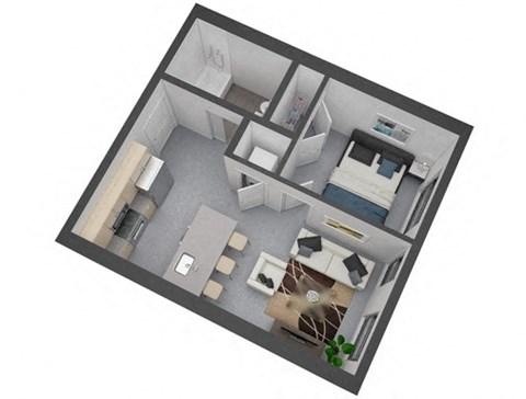 Floor plan for 1 bed, 1 bath, 490 sqft